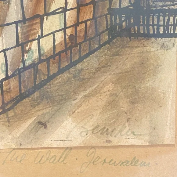 Vintage “The Wall Jerusalem “ Watercolour Painting Framed And Signed 15”-8” Rare
